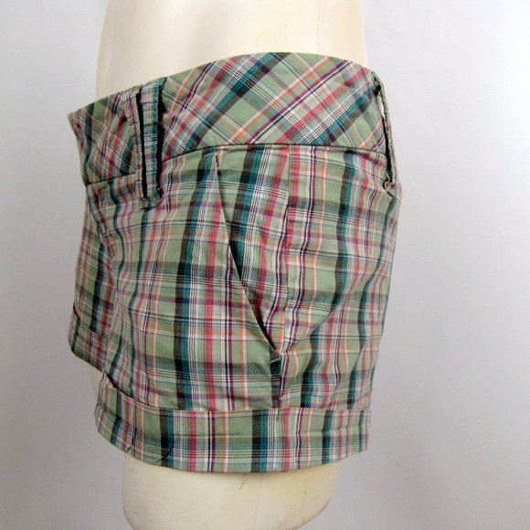 Spacegirlz Green Plaid Cotton Low-Rise Shorts Sz 7 - Picture 2 of 8